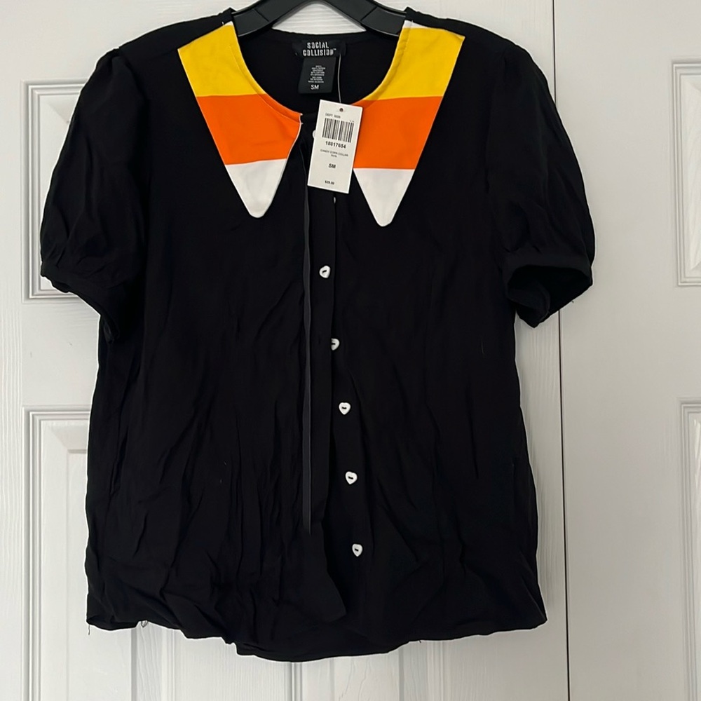 Fall blouse with candy corn collar.